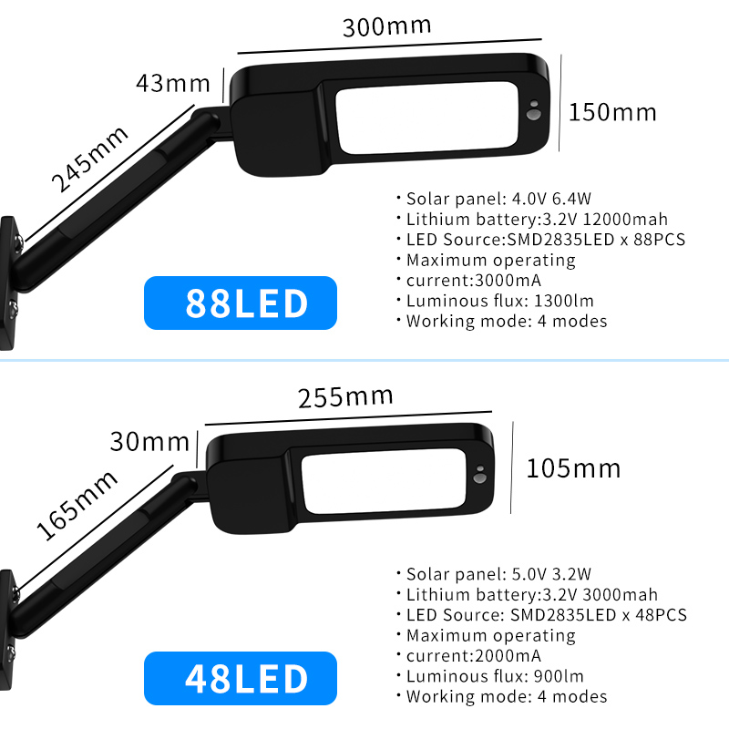 48led 88led güneş duvar ışıkları 900lm 1300lm hareket sensörü su geçirmez ip65 açık bahçe lambası 4 mod