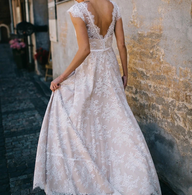 Manches bouffantes robes de mariée en Satin côté fendu chérie Boda dos nu robes de mariée Vintage robes de mariée