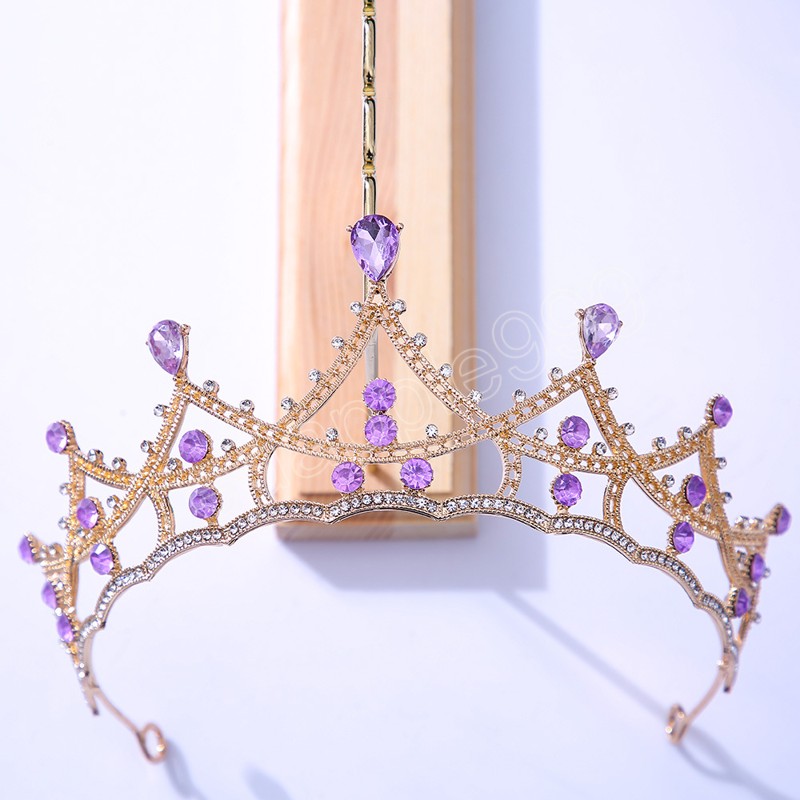 Koreańskie dziewczęta ślubne korona fioletowa kryształ tiara kobiety ślub księżniczka krążkowa pałąk do włosów akcesoria biżuterii