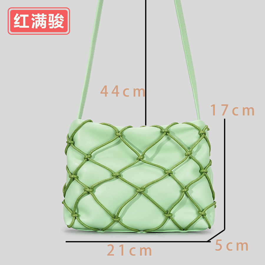 Small design mesh woven diamond grid single shoulder diagonal cross bag for women's ins hollowed out fishing net small square bag soft and solid color handbag 230406