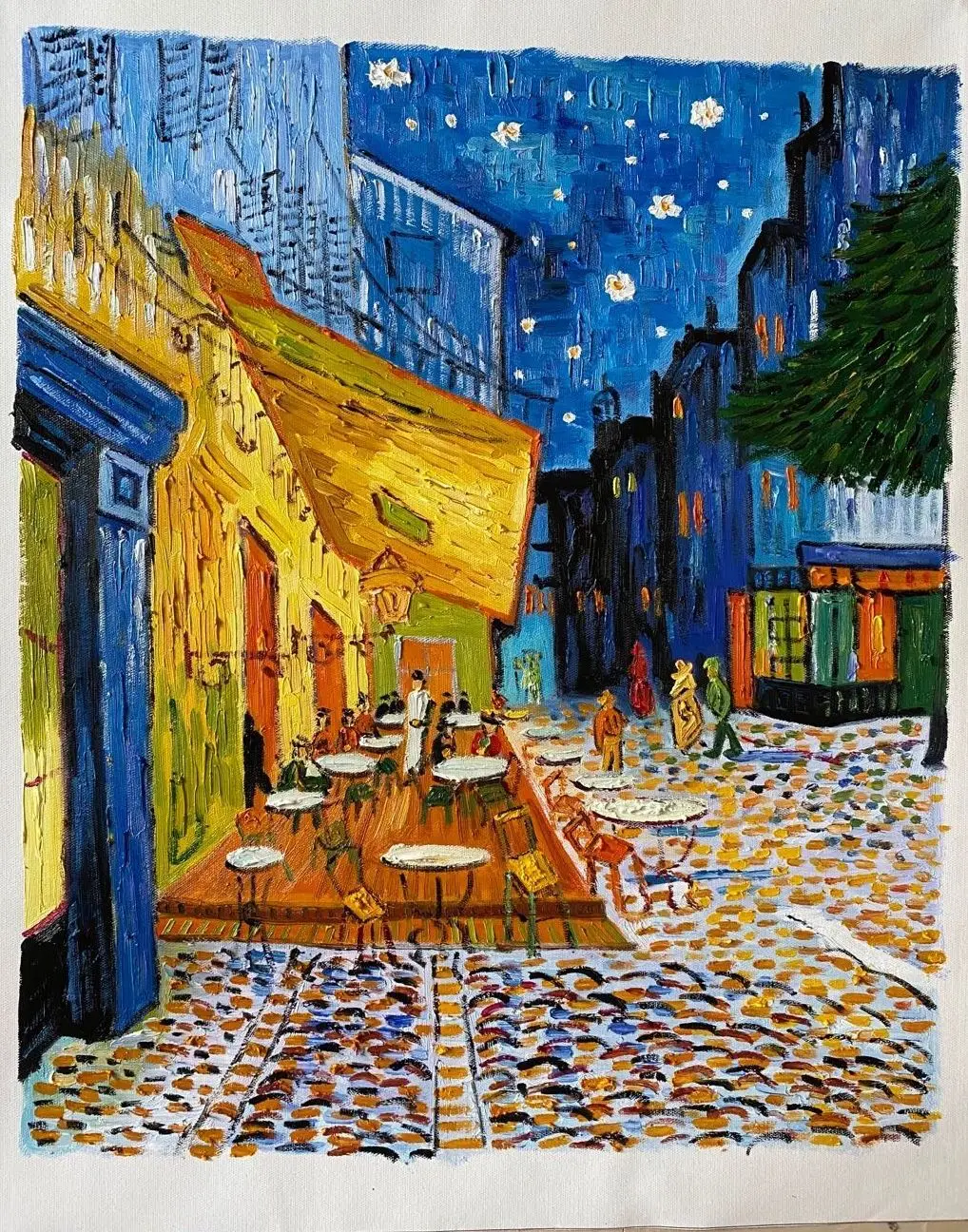 Peinture à l'huile sur toile de Vincent Van Gogh faite à la main, terrasse de café la nuit, illustration de pêcher rose pour décoration murale de salon et de maison