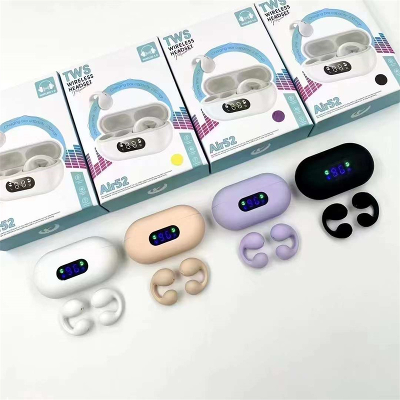 Clip-On Wireless Bluetooth Earphones Bone Conduction Digital Display Hörlurar Sportörhängen Mini Ear Hook Gaming Noise Refiling Headset 