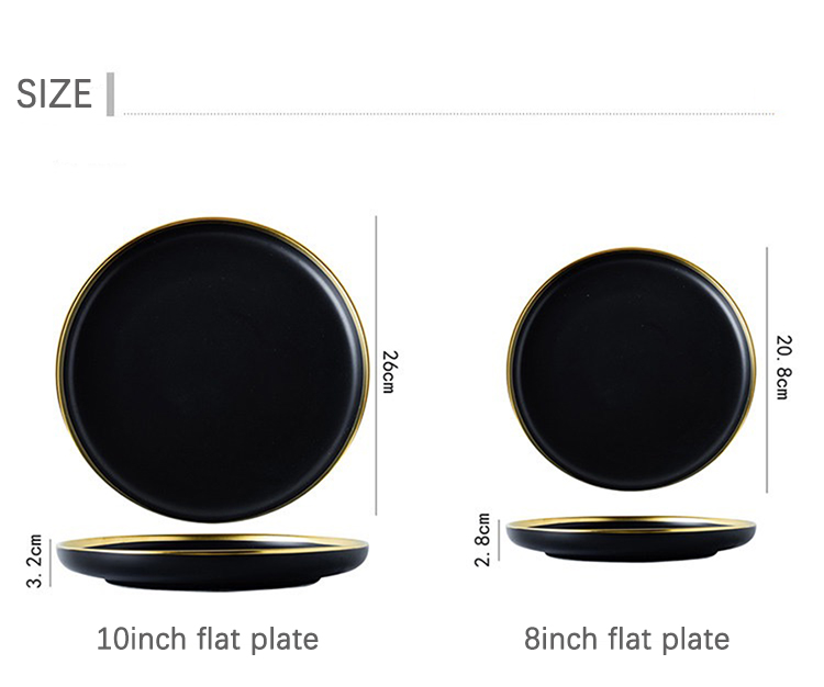 Black Tableware Set Ceramic Dinner Plate Dishes Plates and Bowls Set Food Plate Salad Soup Bowl Dinnerware Set for Restaurant