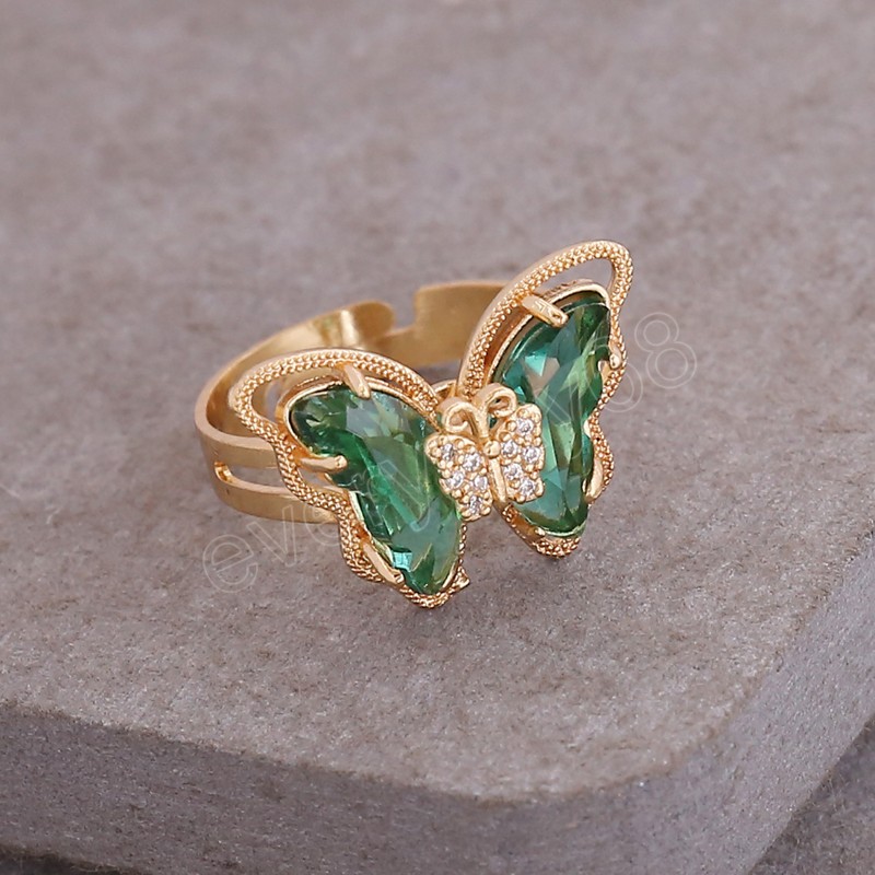 Anelli placcati in oro da donna Anelli a farfalla aperti in cristallo colorato Anelli da dito semplici banchetti nuziali regalo da donna