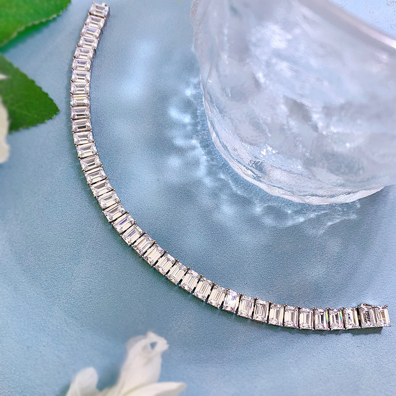 Trendy Emerald Cut Diamond Bangle Bracelet 100% Real 925 Sterling silver Wedding Bracelets For Women Engagement Party Jewelry