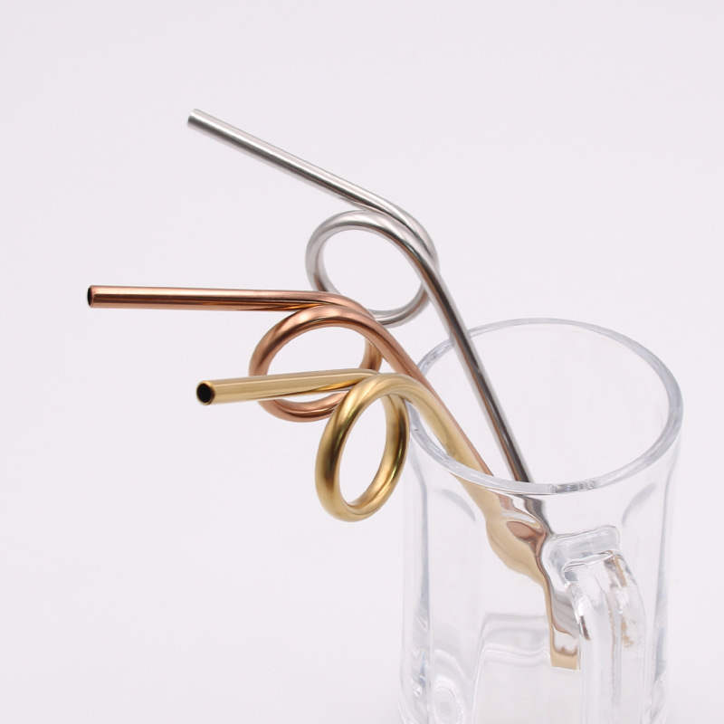 Colorful 304 Stainless Steel Beverage Drinking Straw 6-shaped Reusable 6 9 Bent SS Metal Tumbler Barware Tool 240mm Water Juice Milk Tea Coffee Party Cocktail Picks