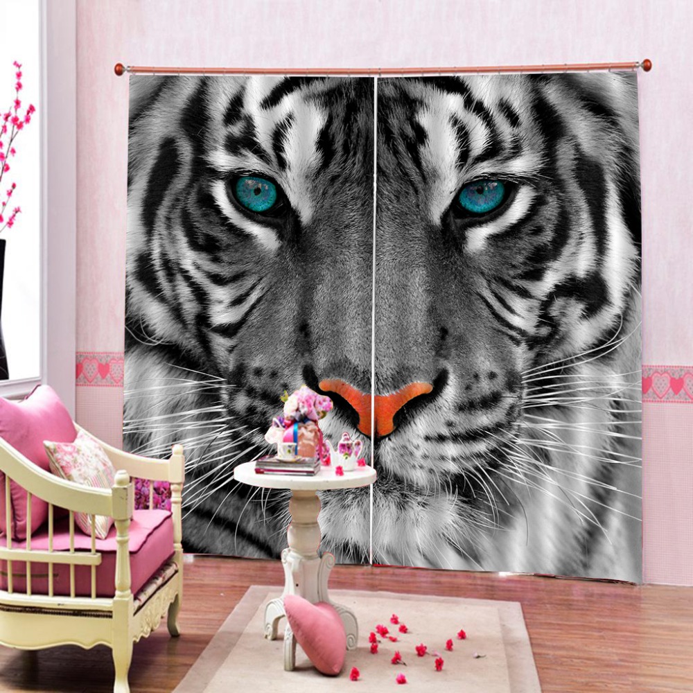 Cortina blackout 3d para decoração de casa moderna, cortina estereoscópica realista com cabeça de tigre, foto 3d para janela da sala de estar
