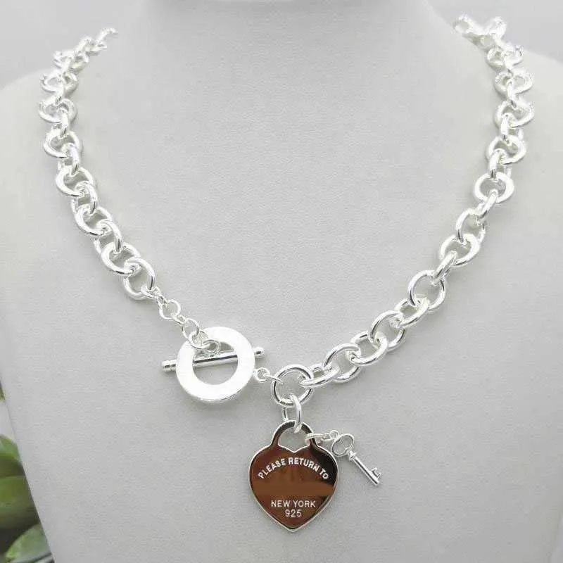 Design Women`s silver TF Style Necklace Pendant Chain Necklace S925 Sterling Silver Key heart love egg brand Pendant Charm Nec H0918