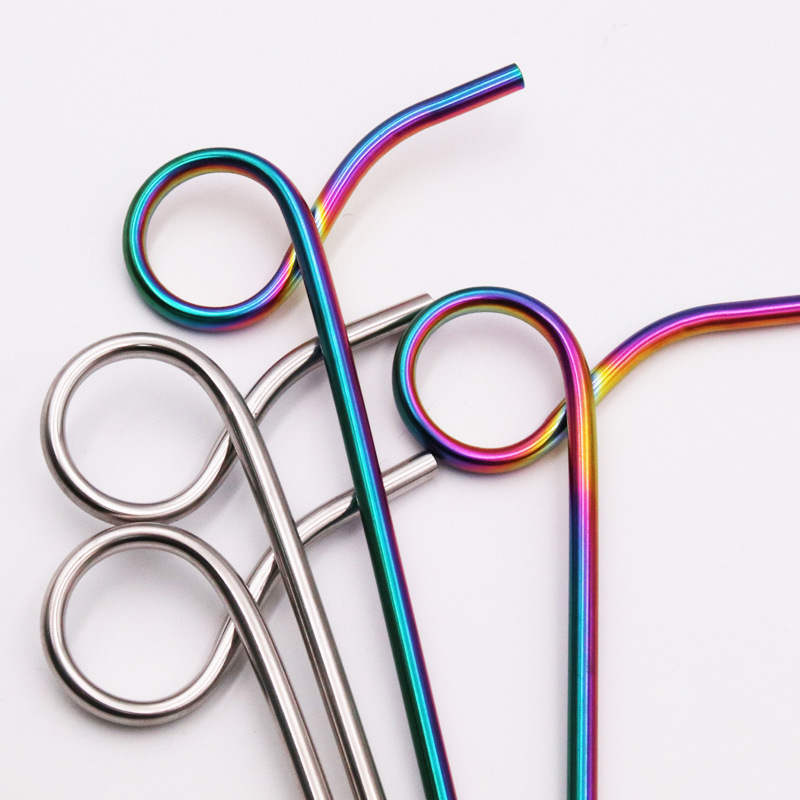 Colorful 304 Stainless Steel Beverage Drinking Straw 6-shaped Reusable 6 9 Bent SS Metal Tumbler Barware Tool 240mm Water Juice Milk Tea Coffee Party Cocktail Picks