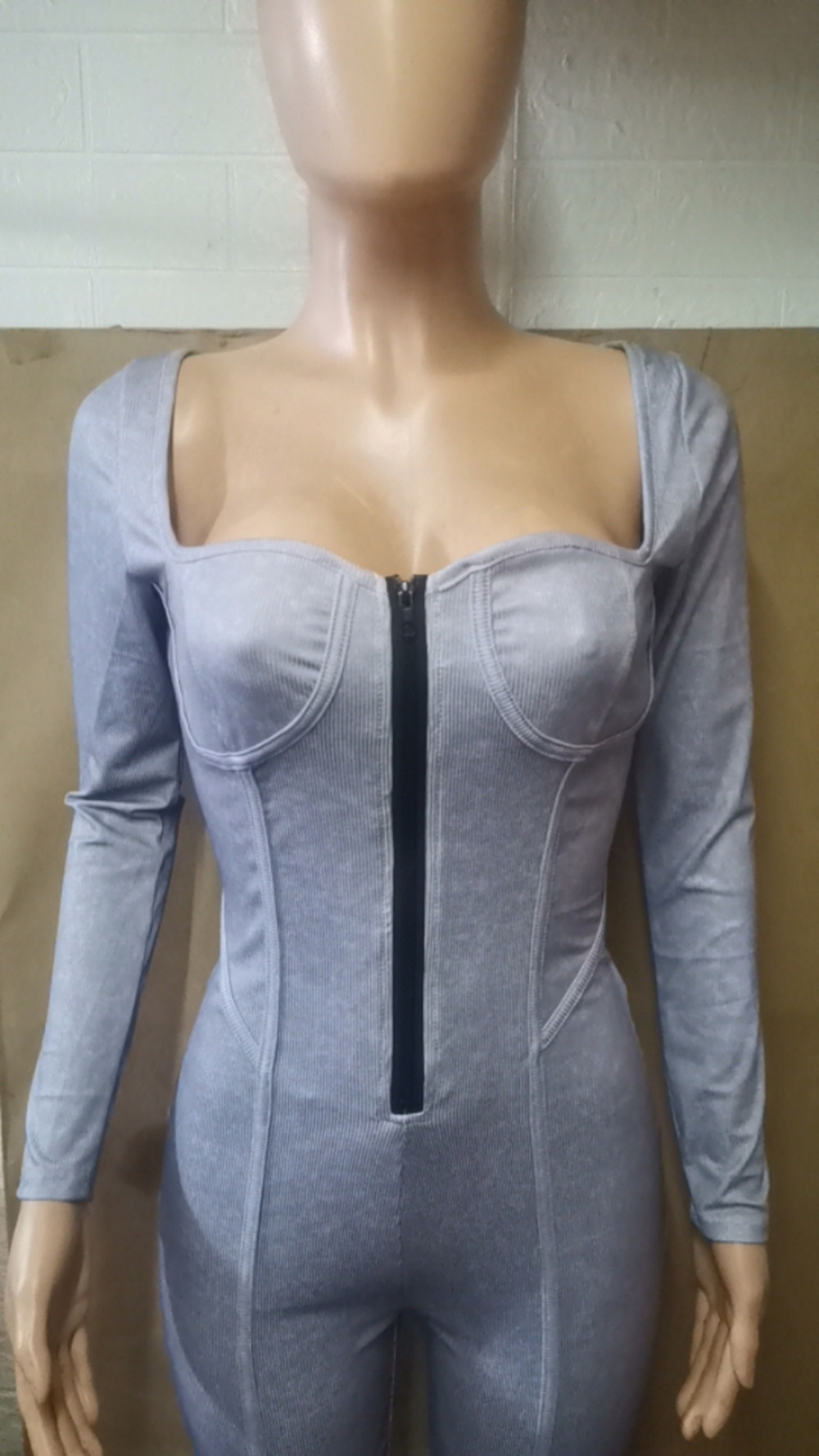 Diseñador de manga larga monos mujeres otoño invierno bodycon mamelucos sexy sólido cuello cuadrado monos de una pieza monos polainas ropa al por mayor 10347