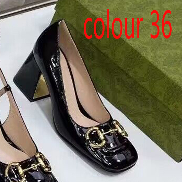 Dress shoes leather Women Shoes designer shoes Summer fashion 100% cowhide high heels Coarser heel Metal buckle lady heeled boat shoe Large size 35-42 us4-us11 With box