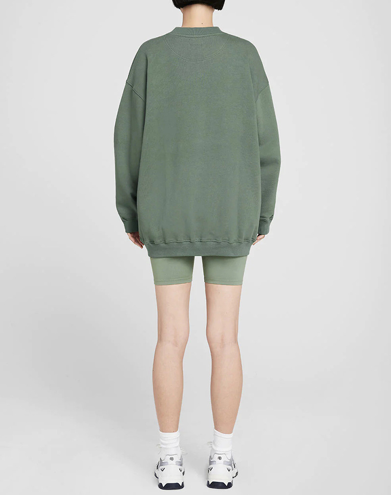 Damen-Sweatshirts AB, klassische Buchstaben-Stickerei, Rundhalsausschnitt, grün, lockerer Pullover, Herbst