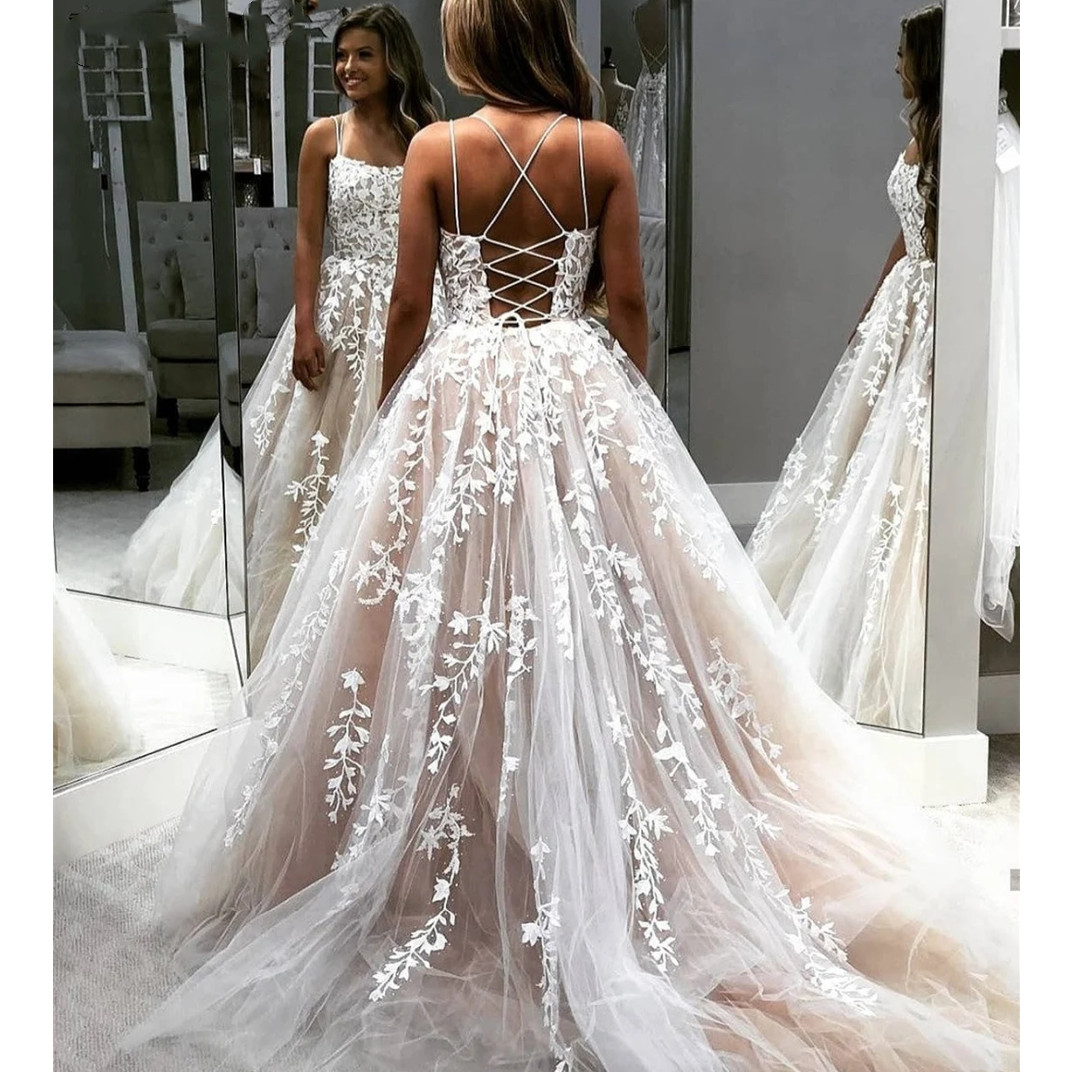 Sexy Spaghetti Straps Prom Dresses Bohemian Lace Appliques Formal Party Evening Gowns Robe de Custom Made