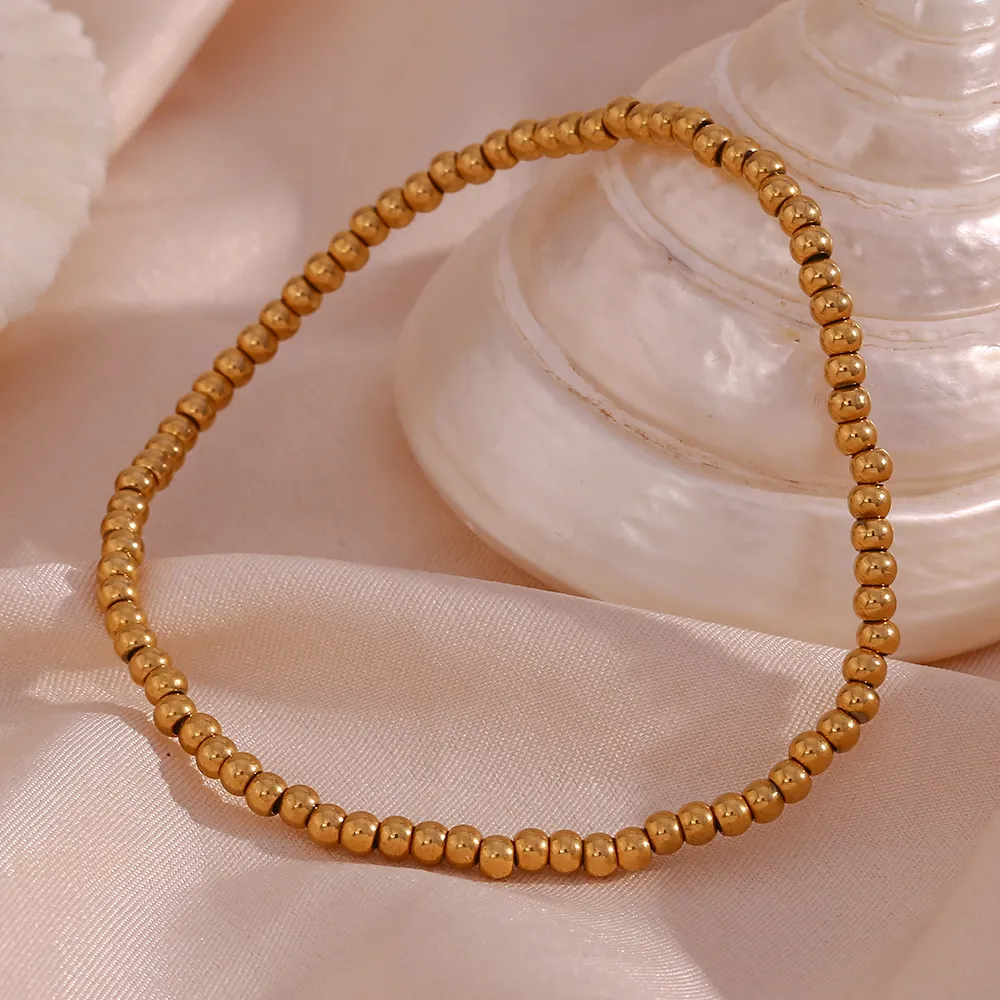 Män kvinnor smycken armband strand pärlstav rostfritt stål 18k guld runda kulpärlor armband 3/4/5/6mm handgjorda elastiska armband