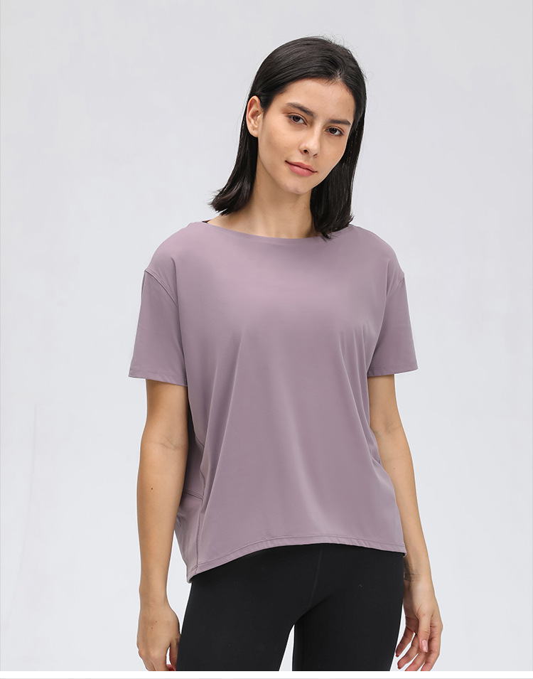 ll Women Yoga Short Sleeve Loose Blouse Sports Top Casual Running Fitness Soft Breathable Fabric T-shirt for Summer DS079