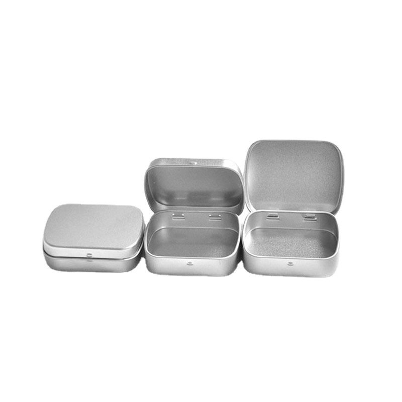 small size hinge tin box square silver tin sealing plain tin box dh987