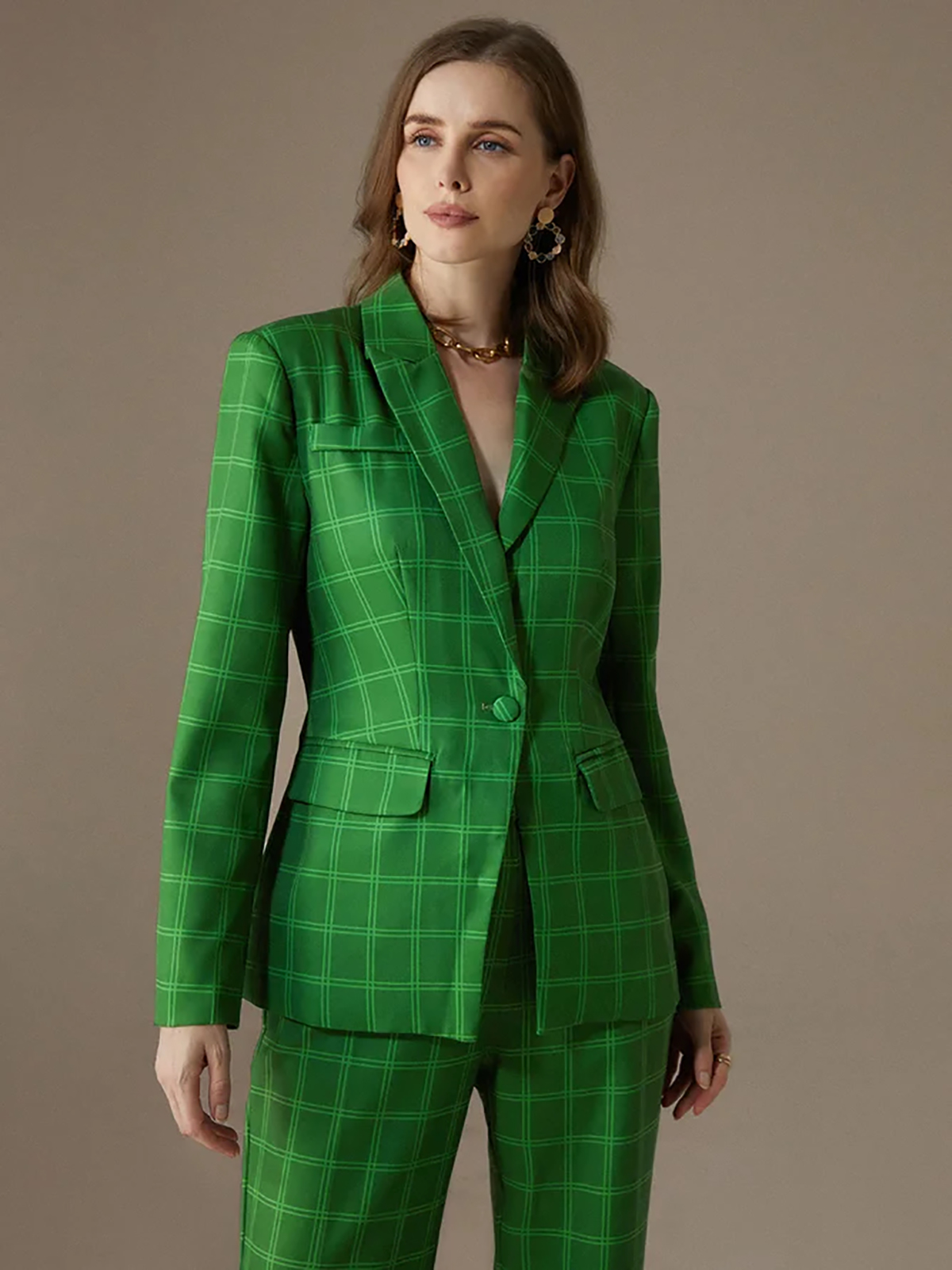 Costumes à carreaux verts pour femmes, Blazer 2 pièces, veste cintrée, surdimensionnée, Tuxedos de bal, sur mesure, vêtements de rue, tenue décontractée