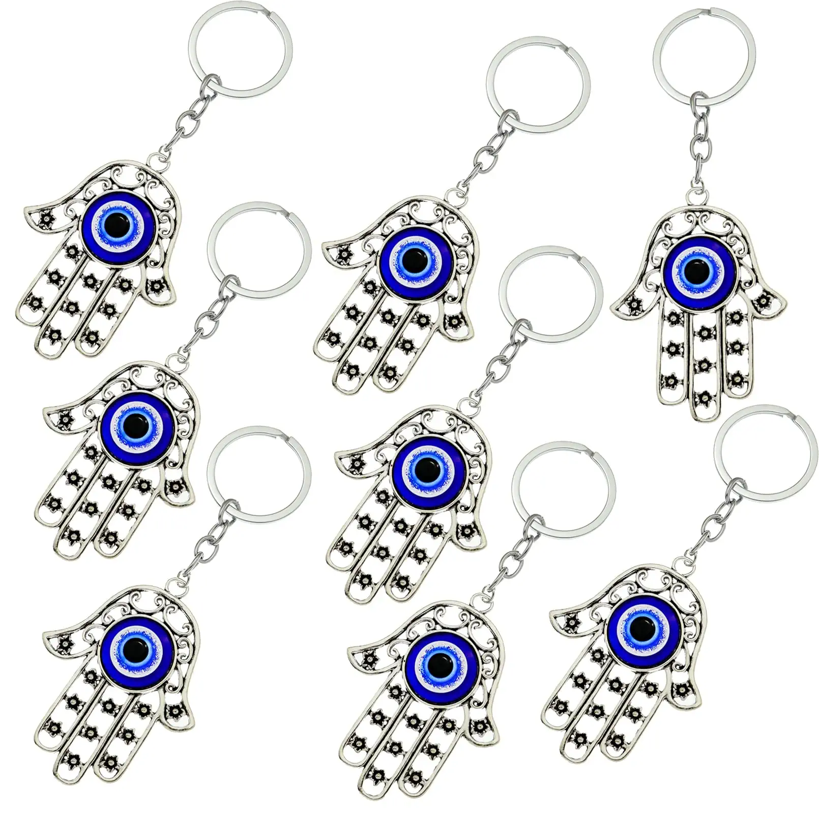 3ml 3 lucky silver elephant and evil eye keychain ring home keys