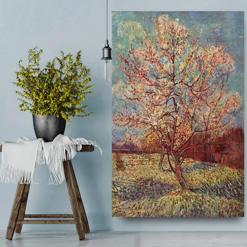 Pink Peach Tree in Blossom by Vincent Van Gogh Oil Painting Reproduction on Canvas Wall Art Home Decor Hand Painted No Framed