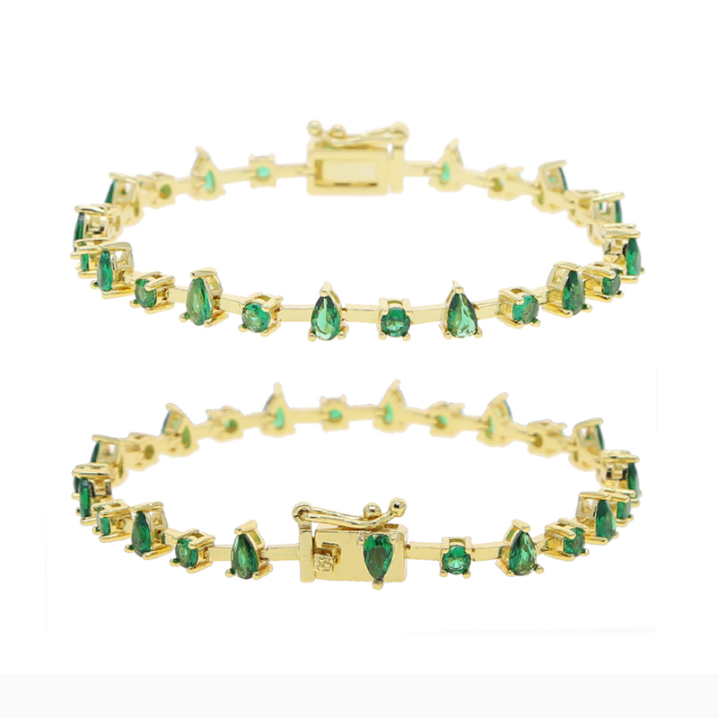 Bella multi verde goccia d'acqua rotondo zircone braccialetto elegante braccialetto orecchini hip hop placcato oro pavimentato zirconi regalo le donne regalo del partito all'ingrosso set di gioielli