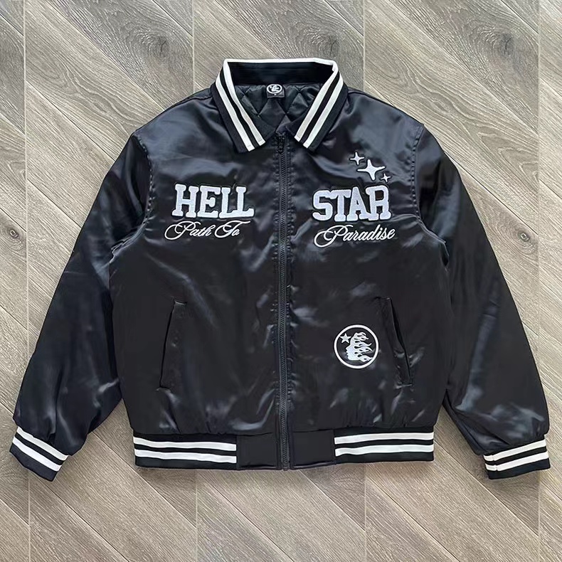 jaqueta hellstar Casacos masculinos Hell Star Paradise Road Bomber Jaqueta espessada casaco de beisebol indústria pesada casaco de algodão bordado jaquetas masculinas e femininas