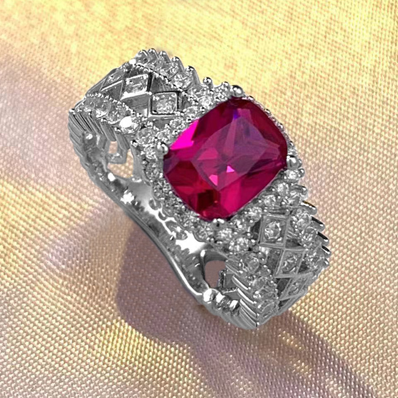 Hollow Ruby Diamond Ring 100% Real 925 Sterling Silver Party Wedding Band Rings for Women Men lovar engagemangsmycken