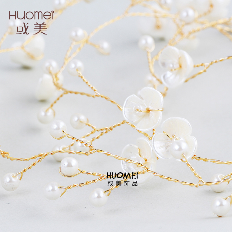 Pearls Little Flower Long Vine Wedding Headpieces Headband For Bride Elegant Gold Silver Women Prom Hair Accessories Headwear Jewelry CL2140