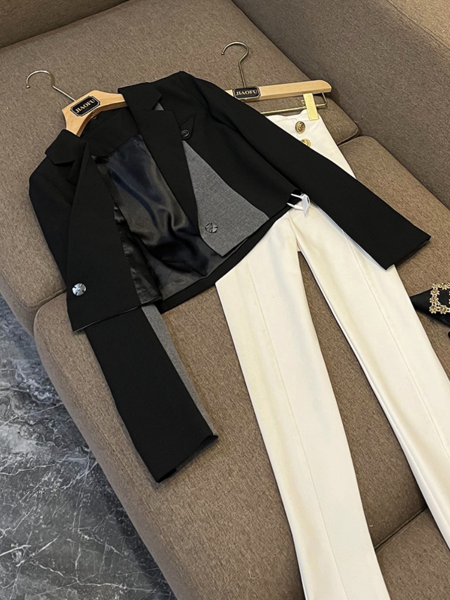 2023 outono preto cinza contraste cor painéis blazers manga longa entalhado-lapela outwear casacos d3n021155