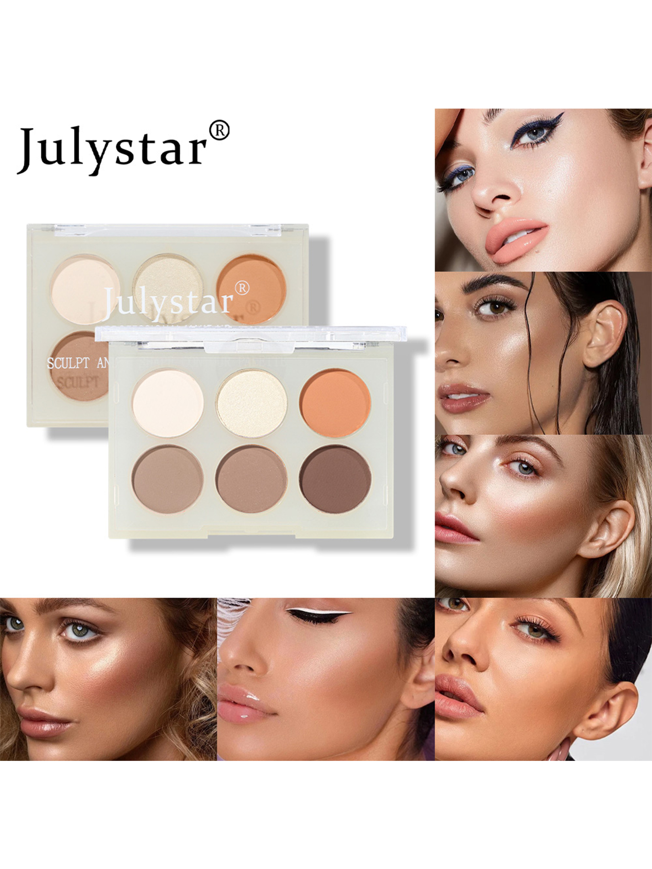 Trucco Viso Illuminante naturale Contouring tridimensionale a sei colori Fard opaco a lunga durata, impermeabile e resistente al sudore, Vassoio contouring all-in-one