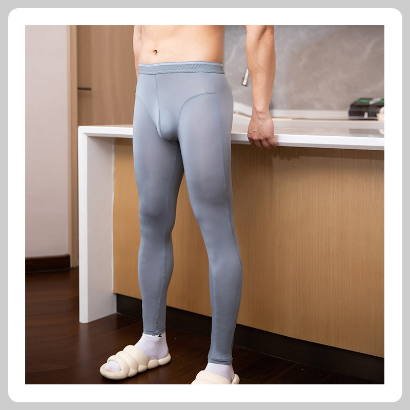 Hommes mince translucidité longs johns pantalons de sous-vêtements tendances hommes Thermo Leggings pantalons de gymnastique caleçons