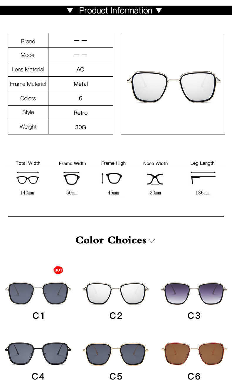 Lunettes de soleil 2020 lunettes de soleil carrées hommes marque de luxe métal rétro Steampunk dégradé lunettes de soleil pour femmes nuances UV400 P230406