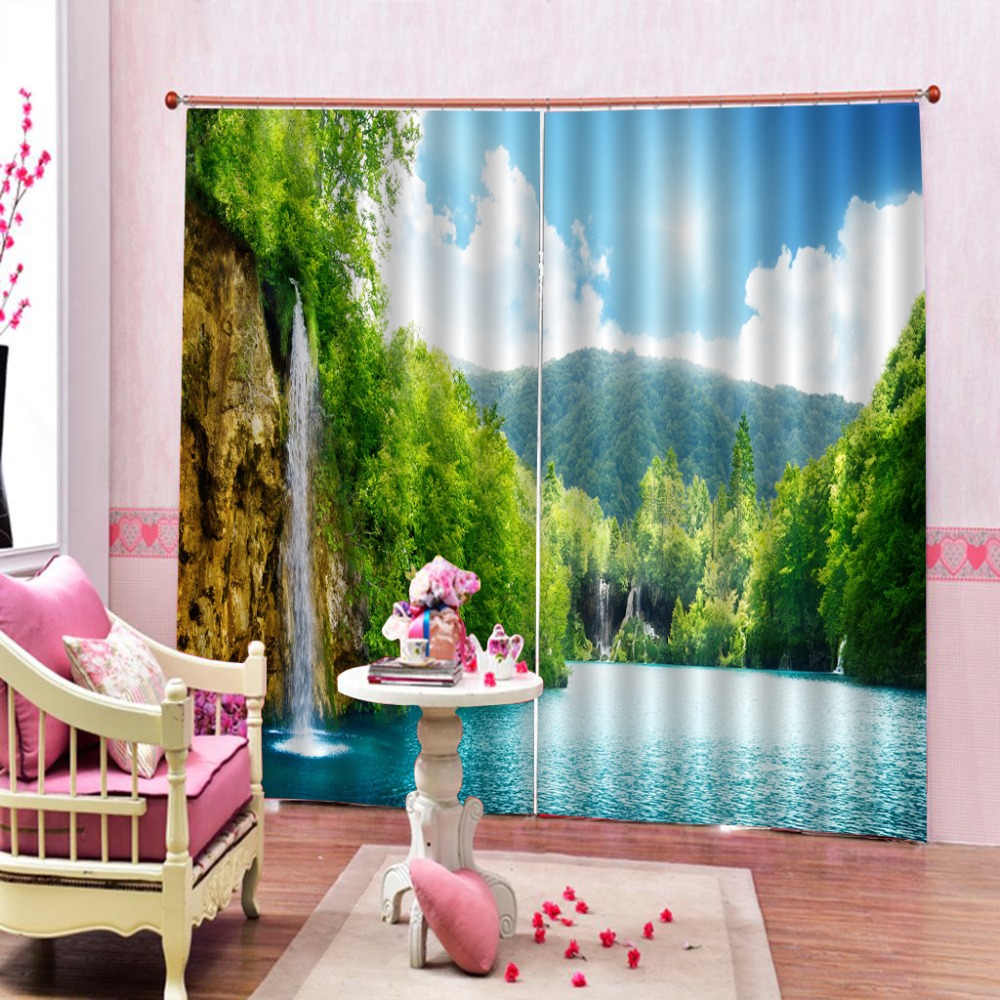 Hermosa foto de moda, cortinas 3D personalizadas, cortinas verdes, hermoso paisaje, cortina 3d