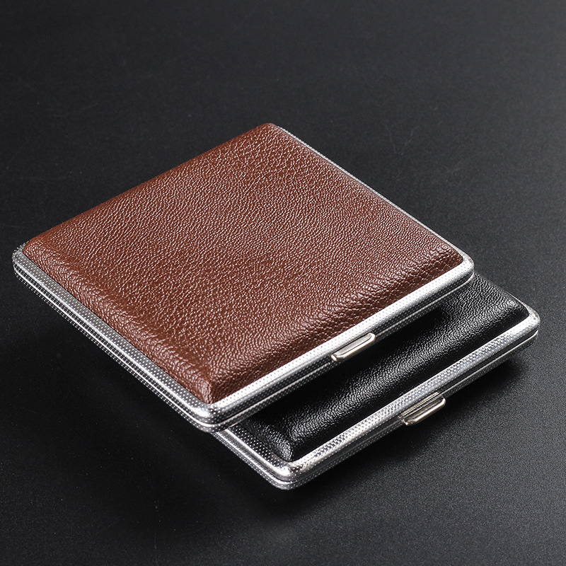 Smoking Pipe Creative Portable Leather Cigarette Case Leather Automatic Hand Roll Men's Metal Clip Cigarette Case