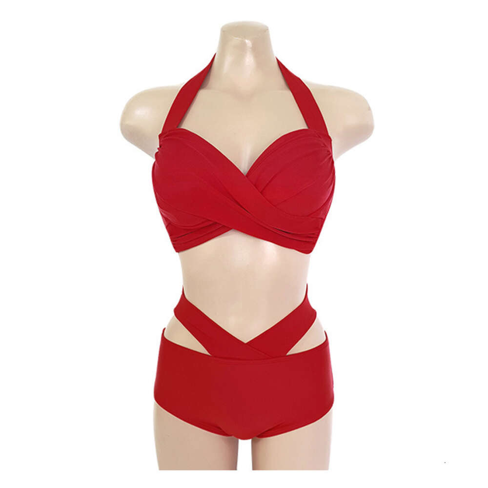 Maillot de bain pour femmes, Bikini exclusif transfrontalier, Sexy, support en acier, taille haute, Triangle fendu, sous-vêtements de plage