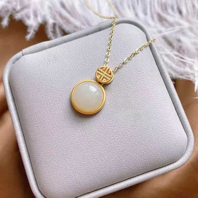 Round White Jade Necklace for Female Natural Hotan Egg Surface with Temperament As Girlfriend and