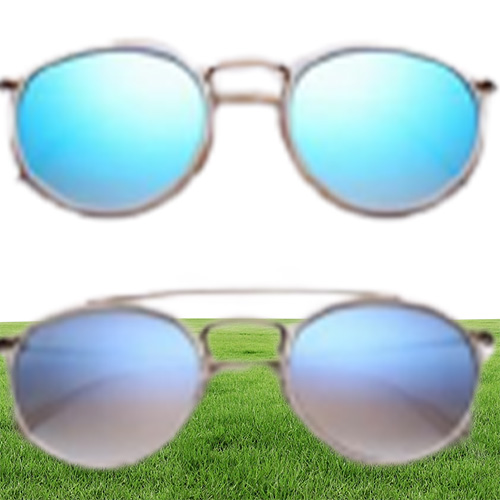 Модные солнцезащитные очки круглый двойной мост модель настоящие высококачественные женщины мужчины солнцезащитные очки с BLK или коричневым кожаным корпусом и розничной P2410005