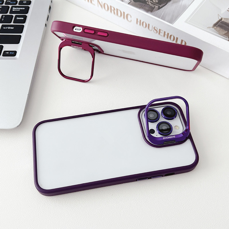 Kickstand Camera Lens Protector Phone Case för iPhone 15 Pro Max -telefonens bakre omslag