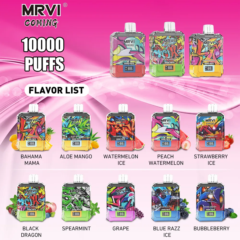 Original Factory MRVI BAR 10000 Puffs Vape jetable Pen E Cigarette Rechargeable 650mAh Batterie 16ml Pod prérempli Elfbar Elfworld Puff 12000 Puff 10000 Puff 9000