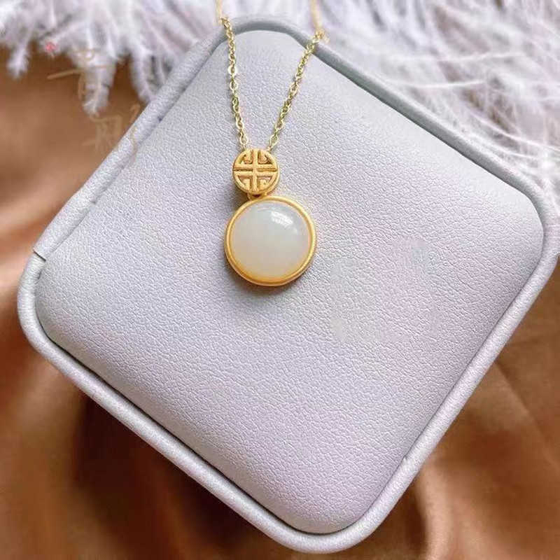 Round White Jade Necklace for Female Natural Hotan Egg Surface with Temperament As Girlfriend and