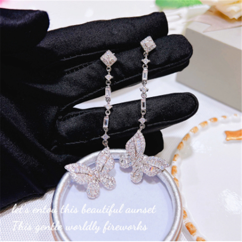 Long Butterfly Lab Diamond Dangle Earring 100% Real 925 sterling silver Wedding Drop Earrings for Women Bridal Promise Jewelry