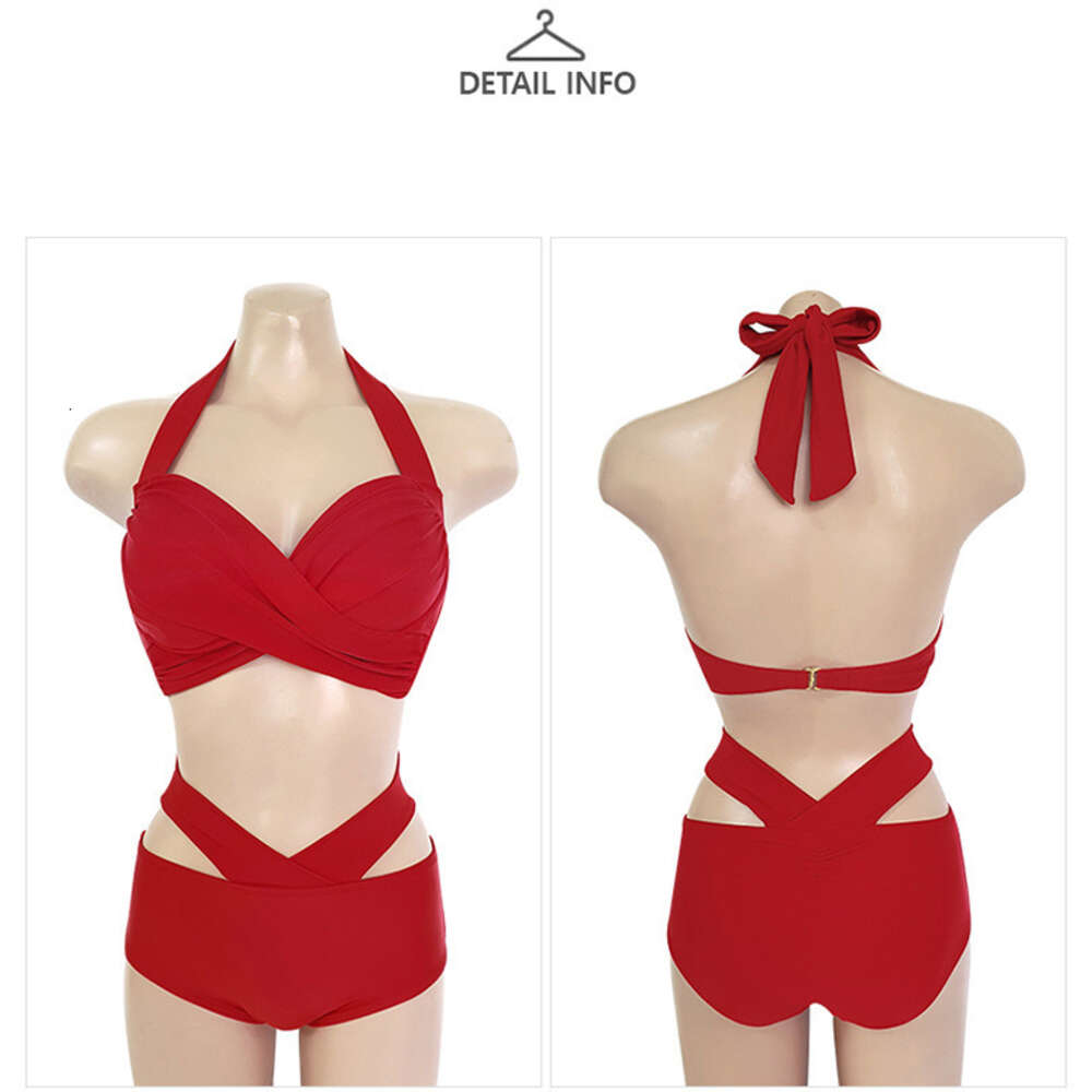 Maillot de bain pour femmes, Bikini exclusif transfrontalier, Sexy, support en acier, taille haute, Triangle fendu, sous-vêtements de plage