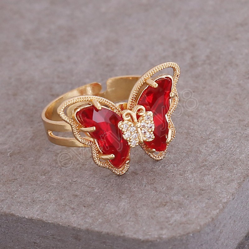 Anelli placcati in oro da donna Anelli a farfalla aperti in cristallo colorato Anelli da dito semplici banchetti nuziali regalo da donna