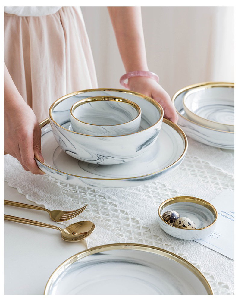 Ceramiczny marmurowe szare naczynia stołowe i miski