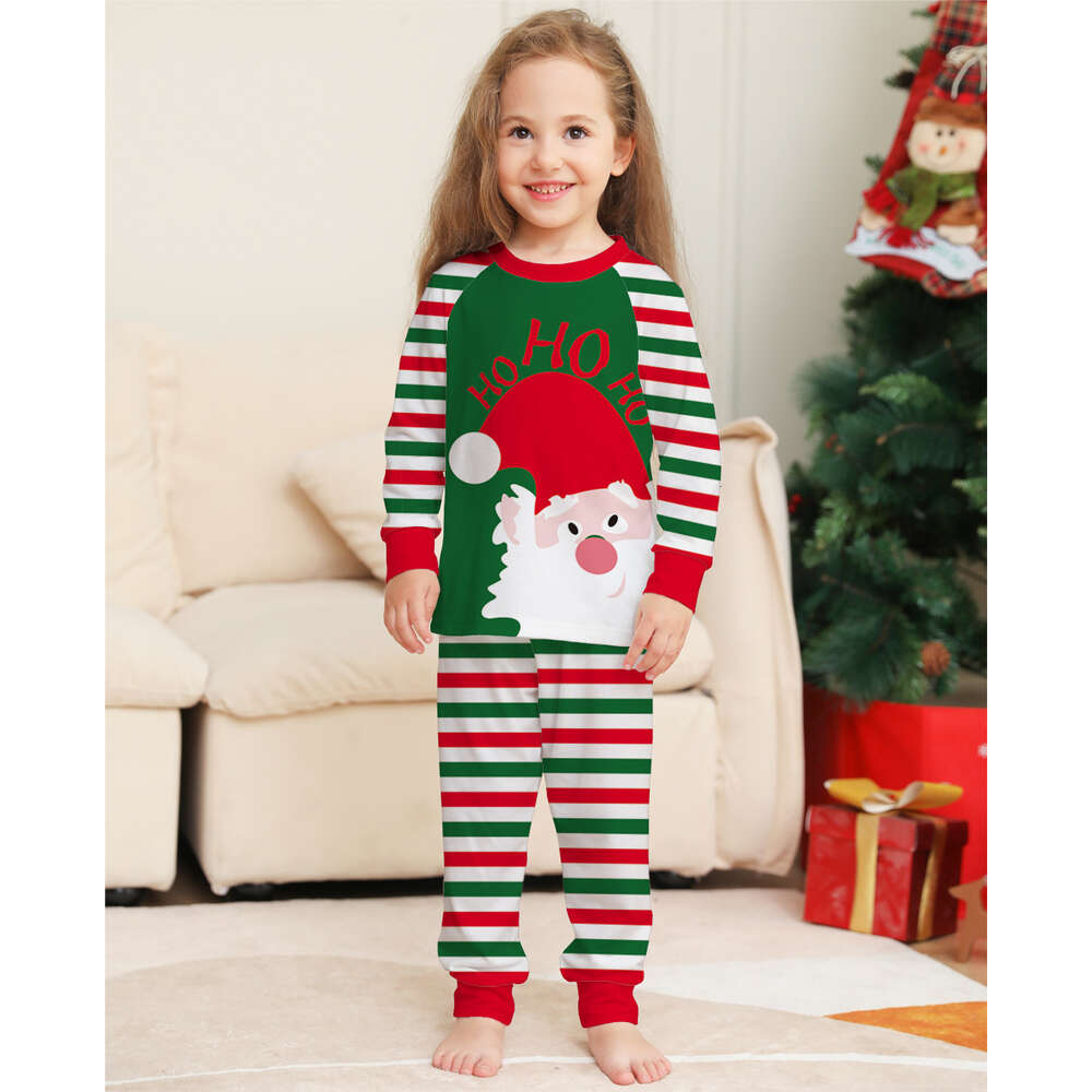 Europe America Cross-border New Letter Stripe Christmas Parent-child Clothing Printed Homewear Pamas Set Nightwear