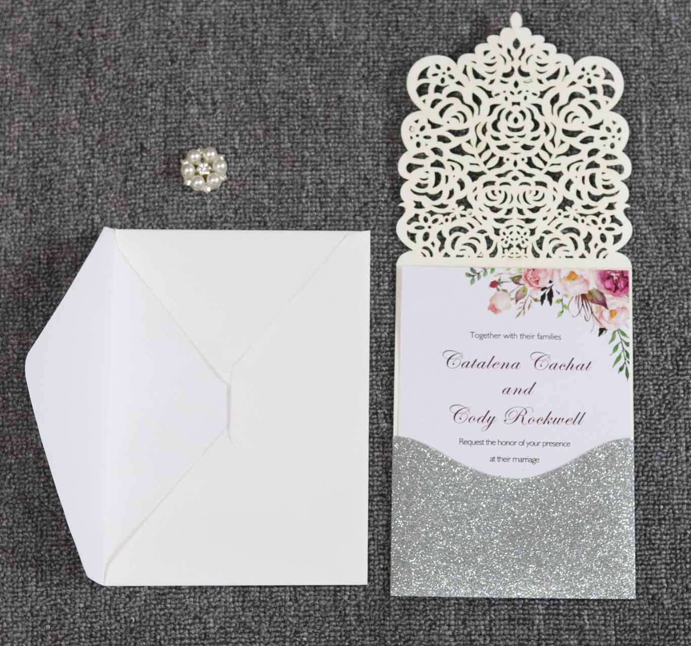 Wedding Invitations Crystal wedding invitation silver grey engagement invitations flower laser cutting custom design multi colors