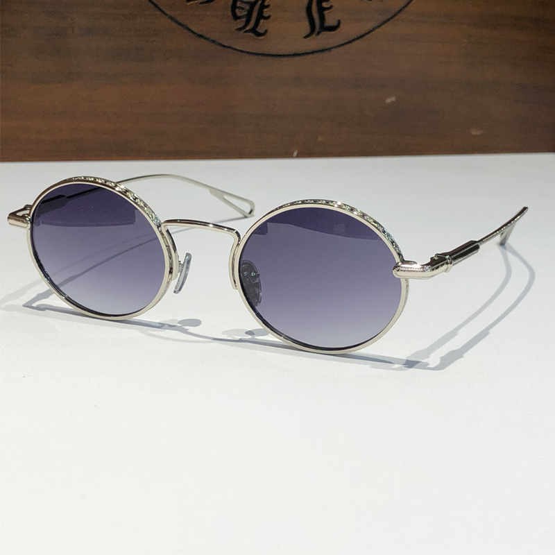 Gafas de sol redondas de diseño chr de moda novedosa para mujeres y hombres, estilo metal fresco 8178 para hombres con marcos con logotipo, anteojos retro anti-ultravioleta uv400 con estuche original