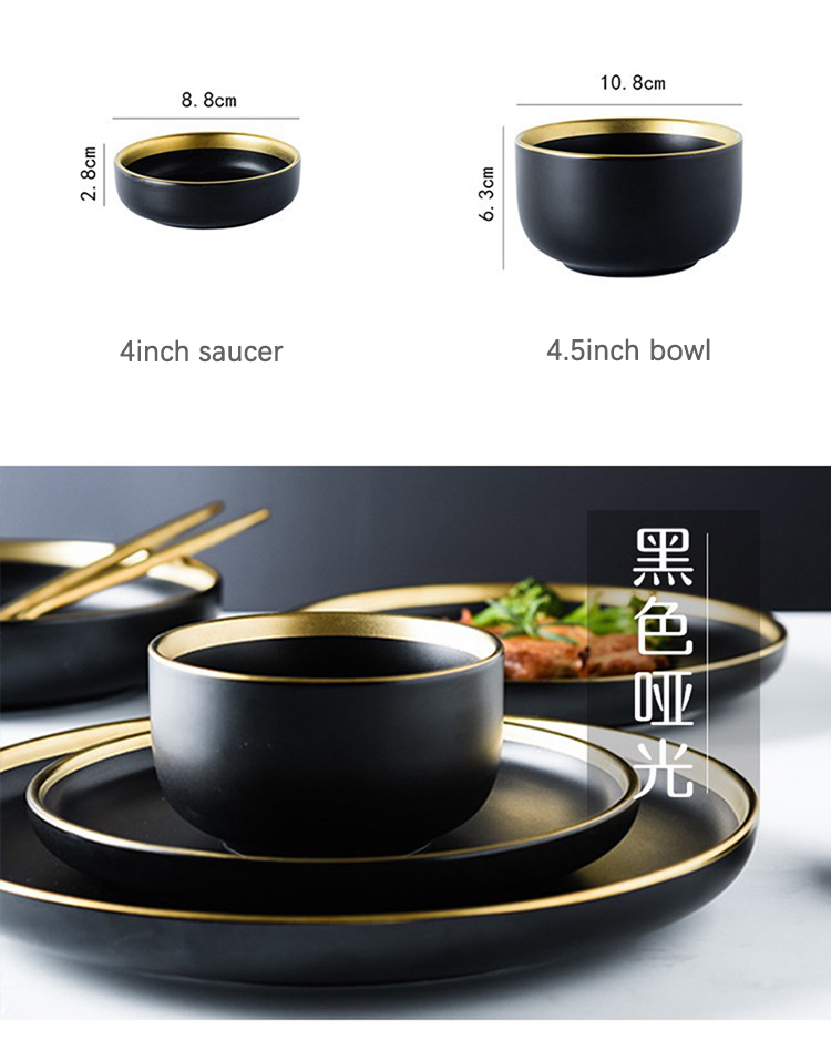 Zwart gouden porselein servies set keukenplaat keramische voedselplaat salade noedels 1p servies set