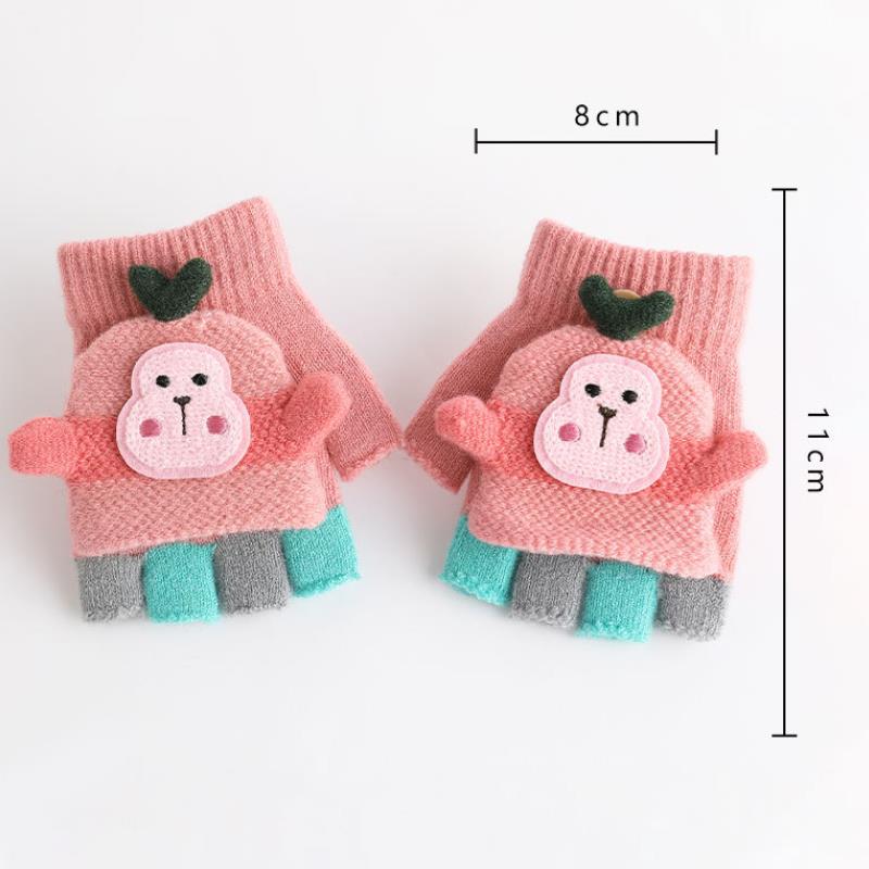 Half-Finger Gloves Winter Children's Warm Gloves Flip Cover Finger Leakage Writing Cute Children's Knitted Gloves for Girls Boys