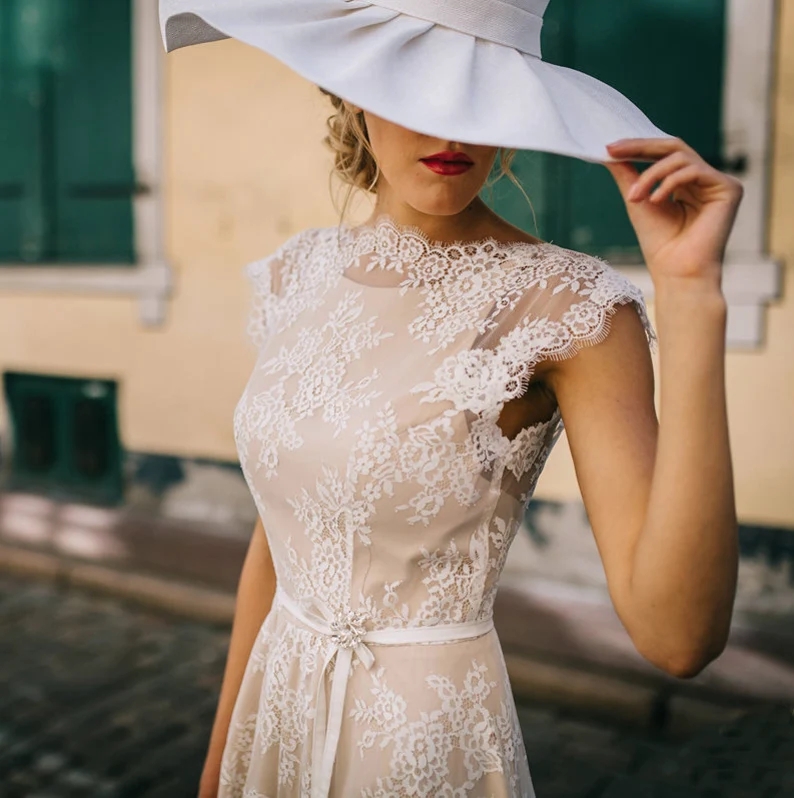 Manches bouffantes robes de mariée en Satin côté fendu chérie Boda dos nu robes de mariée Vintage robes de mariée