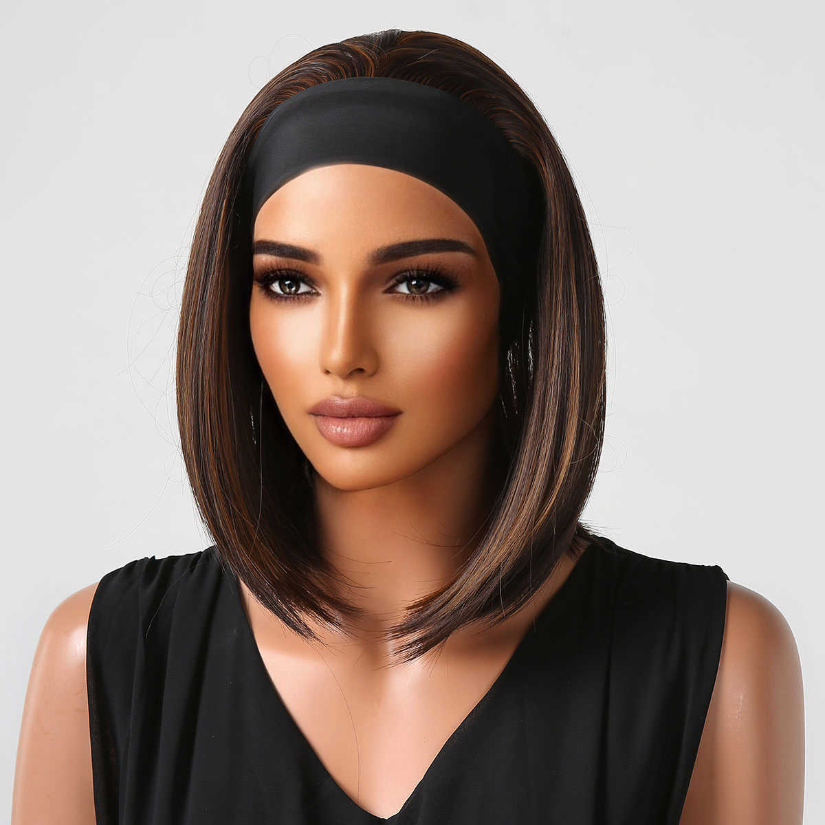 Perruques Synthétiques Easihair Mixte Brun Droite Courte Synthétique Bandeau Perruques pour Femmes Noires Naturel Bob Cheveux Quotidien Cosplay Résistant À La Chaleur 230227